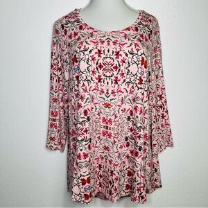 JM collection pink floral print stretchy blouse size 2X NWT